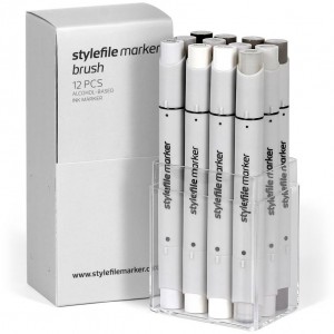 Stylefile Marker Brush Set 12-Warm Grey