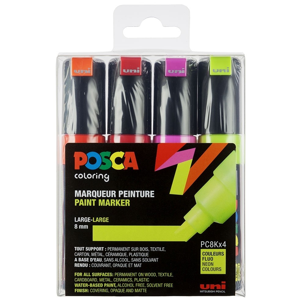 Set de 4 marqueurs Posca PC8K couleurs métalliques et fluo Uniball